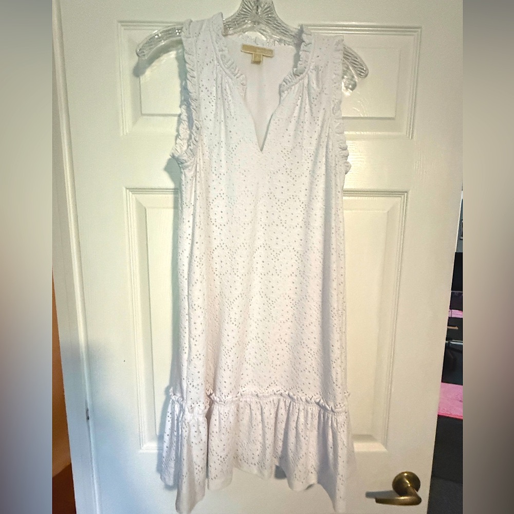Michael Kors white eyelet sleeveless swim dress, Small